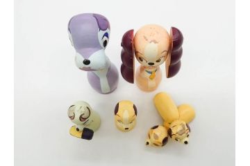 ビンテージ　ディズニー　心が和むまんがこけし52点セット(ヴィンテージ、木製人形、ミッキー、シンデレラ、ダンボ、わんわん物語、ピノキオ、ドナルド、デイジー、三匹の子ぶた)(R-081349)