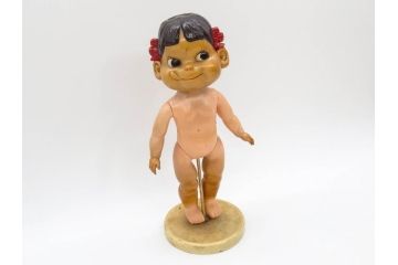 不二家　マスダヤ　木製台座　高さ 約38cm　レトロな雰囲気のペコちゃん人形(着せ替え、首振り、増田屋、玩具)(R-081350)