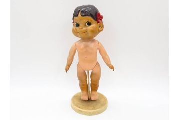 不二家　マスダヤ　木製台座　高さ 約38cm　レトロな雰囲気のペコちゃん人形(着せ替え、首振り、増田屋、玩具)(R-081350)