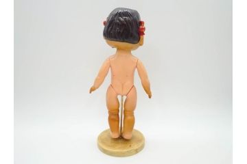 不二家　マスダヤ　木製台座　高さ 約38cm　レトロな雰囲気のペコちゃん人形(着せ替え、首振り、増田屋、玩具)(R-081350)