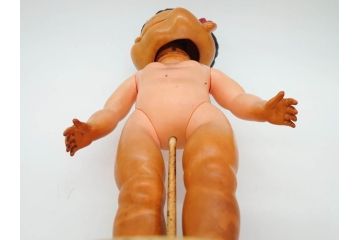 不二家　マスダヤ　木製台座　高さ 約38cm　レトロな雰囲気のペコちゃん人形(着せ替え、首振り、増田屋、玩具)(R-081350)