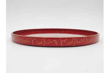 輪島塗　蒔絵　朱塗　雅な佇まいの丸盆2枚セット(お盆、トレイ、トレー、金彩、花唐草、漆器、漆芸)(R-081351)