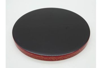 輪島塗　蒔絵　朱塗　雅な佇まいの丸盆2枚セット(お盆、トレイ、トレー、金彩、花唐草、漆器、漆芸)(R-081351)