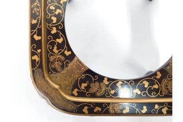 江戸〜明治期　蒔絵　松唐草　火箸　華やかな気品を感じる大名火鉢(木製、漆芸、猫脚、手あぶり)(R-081353)