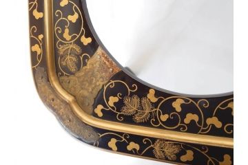 江戸〜明治期　蒔絵　松唐草　火箸　華やかな気品を感じる大名火鉢(木製、漆芸、猫脚、手あぶり)(R-081353)