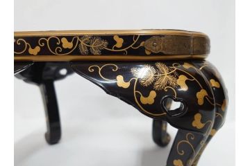 江戸〜明治期　蒔絵　松唐草　火箸　華やかな気品を感じる大名火鉢(木製、漆芸、猫脚、手あぶり)(R-081353)