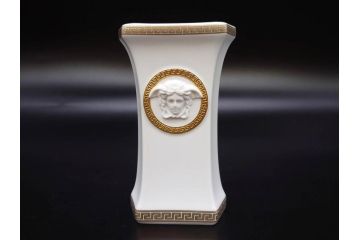VERSACE(ヴェルサーチェ)　Rosenthal(ローゼンタール)　メデューサ　独創的なデザインが魅力の花瓶(ゴルゴナ、フラワーベース、花器、花入、花生、金彩、共箱付き、袋付き)(R-081354)