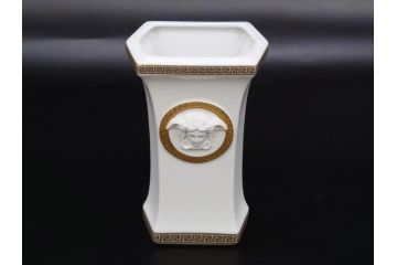 VERSACE(ヴェルサーチェ)　Rosenthal(ローゼンタール)　メデューサ　洗練されたデザインが美しい花瓶(ゴルゴナ、フラワーベース、花器、花入、花生、金彩、共箱付き、袋付き)(R-081355)