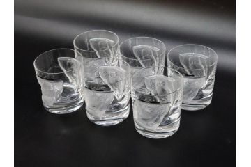 フランス　LALIQUE(ラリック)　ユロット　和気あいあいとした気分を盛り上げるSAKEタンブラー6客セット(フクロウ、梟、サテンクリスタル、グラス、硝子、ガラス)(R-081356)