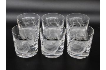 フランス　LALIQUE(ラリック)　ユロット　和気あいあいとした気分を盛り上げるSAKEタンブラー6客セット(フクロウ、梟、サテンクリスタル、グラス、硝子、ガラス)(R-081356)