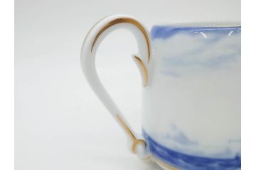 大倉陶園(OKURA、OAC)　イルカ　カジキ　躍動感あるデザインが印象的なビアマグ3客セット(魚、海、帆船、ジョッキ、酒器、金彩、白磁、マグカップ、洋食器)(R-081357)