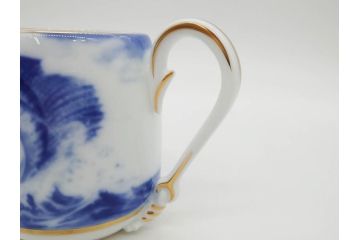 大倉陶園(OKURA、OAC)　イルカ　カジキ　躍動感あるデザインが印象的なビアマグ3客セット(魚、海、帆船、ジョッキ、酒器、金彩、白磁、マグカップ、洋食器)(R-081357)
