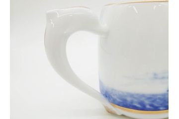 大倉陶園(OKURA、OAC)　イルカ　カジキ　躍動感あるデザインが印象的なビアマグ3客セット(魚、海、帆船、ジョッキ、酒器、金彩、白磁、マグカップ、洋食器)(R-081357)
