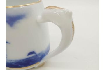 大倉陶園(OKURA、OAC)　イルカ　カジキ　躍動感あるデザインが印象的なビアマグ3客セット(魚、海、帆船、ジョッキ、酒器、金彩、白磁、マグカップ、洋食器)(R-081357)