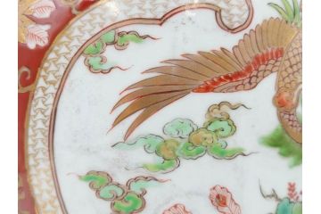明治〜大正期　伊万里　色絵　龍　鳳凰　手あぶり　絢爛たる絵付けが見事な火鉢(赤絵、竜、金彩、花唐草、丸火鉢)(R-081362)