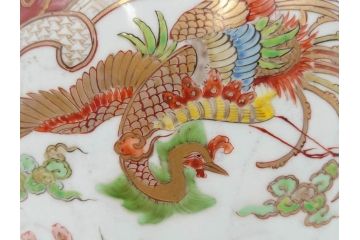 明治〜大正期　伊万里　色絵　龍　鳳凰　手あぶり　絢爛たる絵付けが見事な火鉢(赤絵、竜、金彩、花唐草、丸火鉢)(R-081362)