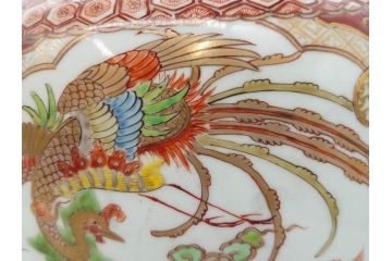 明治〜大正期　伊万里　色絵　龍　鳳凰　手あぶり　絢爛たる絵付けが見事な火鉢(赤絵、竜、金彩、花唐草、丸火鉢)(R-081362)