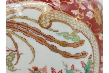 明治〜大正期　伊万里　色絵　龍　鳳凰　手あぶり　絢爛たる絵付けが見事な火鉢(赤絵、竜、金彩、花唐草、丸火鉢)(R-081362)