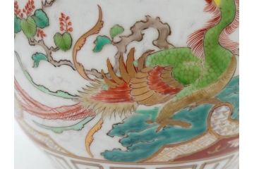 明治〜大正期　伊万里　色絵　龍　鳳凰　手あぶり　絢爛たる絵付けが見事な火鉢(赤絵、竜、金彩、花唐草、丸火鉢)(R-081362)