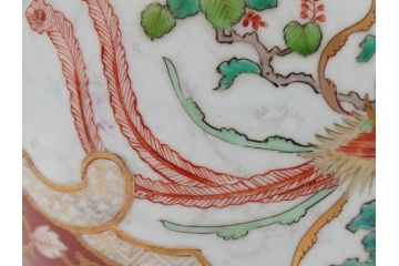 明治〜大正期　伊万里　色絵　龍　鳳凰　手あぶり　絢爛たる絵付けが見事な火鉢(赤絵、竜、金彩、花唐草、丸火鉢)(R-081362)