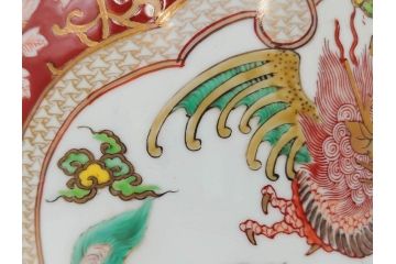 明治〜大正期　伊万里　色絵　龍　鳳凰　手あぶり　絢爛たる絵付けが見事な火鉢(赤絵、竜、金彩、花唐草、丸火鉢)(R-081362)