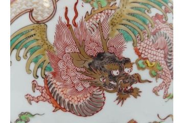 明治〜大正期　伊万里　色絵　龍　鳳凰　手あぶり　絢爛たる絵付けが見事な火鉢(赤絵、竜、金彩、花唐草、丸火鉢)(R-081362)