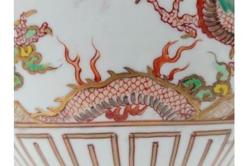 明治〜大正期　伊万里　色絵　龍　鳳凰　手あぶり　絢爛たる絵付けが見事な火鉢(赤絵、竜、金彩、花唐草、丸火鉢)(R-081362)