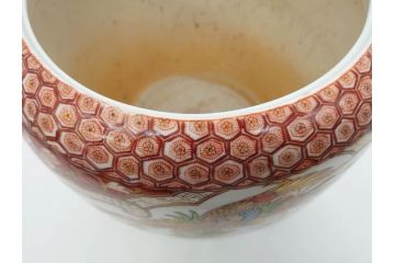 明治〜大正期　伊万里　色絵　龍　鳳凰　手あぶり　絢爛たる絵付けが見事な火鉢(赤絵、竜、金彩、花唐草、丸火鉢)(R-081362)