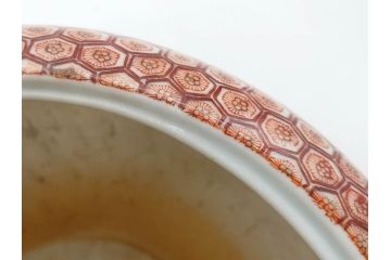 明治〜大正期　伊万里　色絵　龍　鳳凰　手あぶり　絢爛たる絵付けが見事な火鉢(赤絵、竜、金彩、花唐草、丸火鉢)(R-081362)
