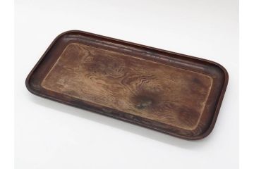 時代物　在銘作家物　肥松盆　角盆　煎茶盆　茶道具　時代を重ねた趣のあるお盆(雲?、木製、トレイ、トレー)(R-081364)