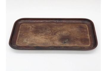 時代物　在銘作家物　肥松盆　角盆　煎茶盆　茶道具　時代を重ねた趣のあるお盆(雲?、木製、トレイ、トレー)(R-081364)
