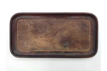 時代物　在銘作家物　肥松盆　角盆　煎茶盆　茶道具　時代を重ねた趣のあるお盆(雲?、木製、トレイ、トレー)(R-081364)