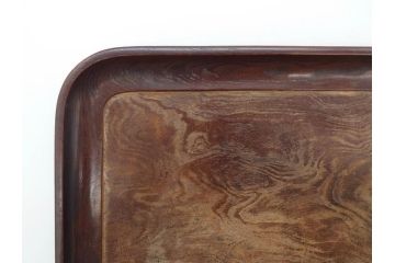 時代物　在銘作家物　肥松盆　角盆　煎茶盆　茶道具　時代を重ねた趣のあるお盆(雲?、木製、トレイ、トレー)(R-081364)