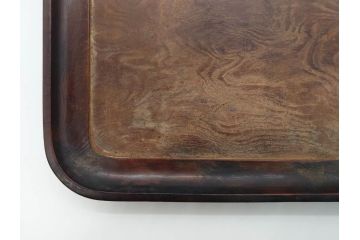 時代物　在銘作家物　肥松盆　角盆　煎茶盆　茶道具　時代を重ねた趣のあるお盆(雲?、木製、トレイ、トレー)(R-081364)
