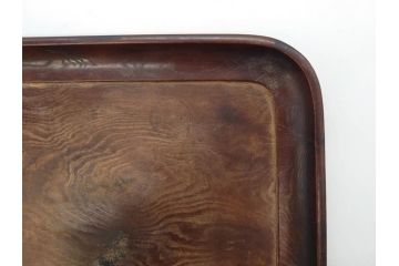 時代物　在銘作家物　肥松盆　角盆　煎茶盆　茶道具　時代を重ねた趣のあるお盆(雲?、木製、トレイ、トレー)(R-081364)