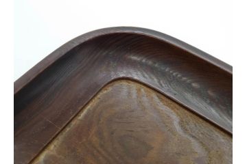 時代物　在銘作家物　肥松盆　角盆　煎茶盆　茶道具　時代を重ねた趣のあるお盆(雲?、木製、トレイ、トレー)(R-081364)