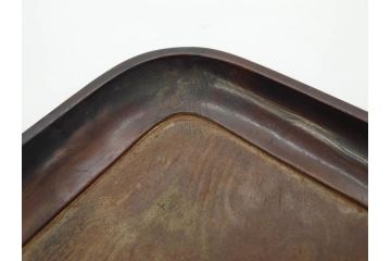 時代物　在銘作家物　肥松盆　角盆　煎茶盆　茶道具　時代を重ねた趣のあるお盆(雲?、木製、トレイ、トレー)(R-081364)