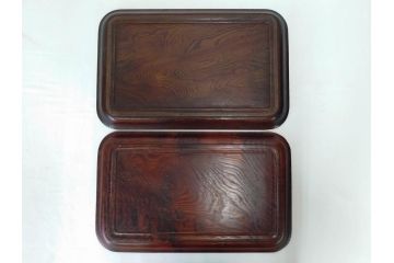 時代物　肥松盆　角盆　煎茶盆　茶道具　味わい深いお盆2点セット(木製、トレイ、トレー)(R-081365)