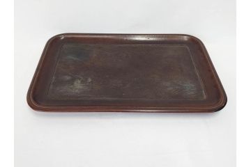 時代物　肥松盆　角盆　煎茶盆　茶道具　味わい深いお盆2点セット(木製、トレイ、トレー)(R-081365)