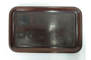 時代物　肥松盆　角盆　煎茶盆　茶道具　味わい深いお盆2点セット(木製、トレイ、トレー)(R-081365)