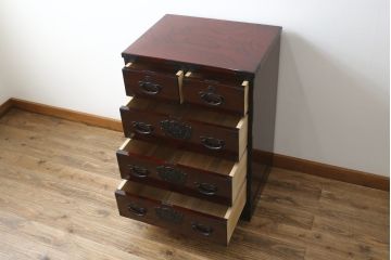 中古　美品　田中家具　重厚感ある佇まいが魅力的な二本松欅箪笥(和タンス、整理箪笥、衣装箪笥、サイドボード、引き出し)(R-081371)