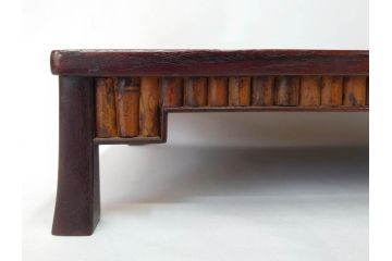時代物　唐木　斑竹細工　茶道具　巧みを凝らした花台(飾り台、ミニテーブル、ディスプレイ台、華台、平卓)(R-081383)
