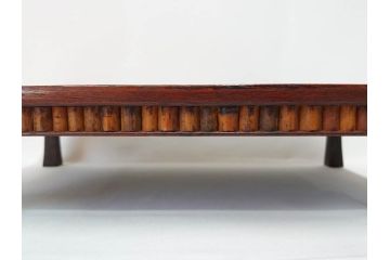 時代物　唐木　斑竹細工　茶道具　巧みを凝らした花台(飾り台、ミニテーブル、ディスプレイ台、華台、平卓)(R-081383)