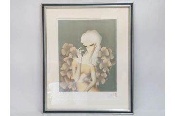 真作　東郷青児　「花」　222/275　リトグラフ(人物、女性、版画、額付き、絵画、落款印、サイン付き、外箱付き)(R-081384)