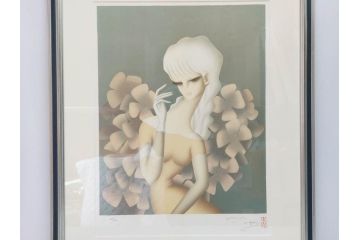 真作　東郷青児　「花」　222/275　リトグラフ(人物、女性、版画、額付き、絵画、落款印、サイン付き、外箱付き)(R-081384)