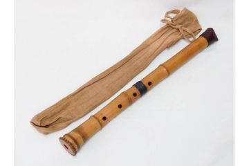 時代物　在銘 松月　都山流　竹　銀歌口　金象嵌　継銀　約55cm　1尺8寸　尺八(木管楽器、和楽器、民謡、袋付き、一尺八寸)(R-081385)