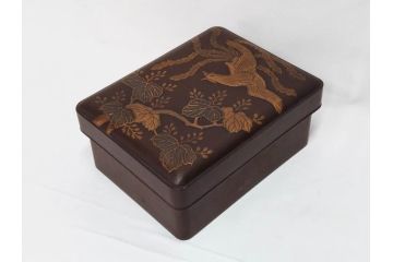 時代物　明治期　梨地　高蒔絵　桐鳳凰図　雅趣に富んだ硯箱(菊、花、風景、木製、漆器、漆芸、書道具、水差、水滴)(R-081386)
