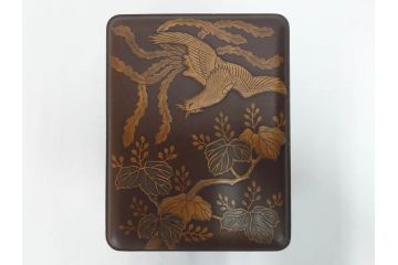 時代物　明治期　梨地　高蒔絵　桐鳳凰図　雅趣に富んだ硯箱(菊、花、風景、木製、漆器、漆芸、書道具、水差、水滴)(R-081386)
