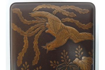 時代物　明治期　梨地　高蒔絵　桐鳳凰図　雅趣に富んだ硯箱(菊、花、風景、木製、漆器、漆芸、書道具、水差、水滴)(R-081386)