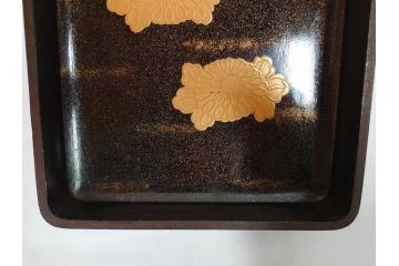 時代物　明治期　梨地　高蒔絵　桐鳳凰図　雅趣に富んだ硯箱(菊、花、風景、木製、漆器、漆芸、書道具、水差、水滴)(R-081386)